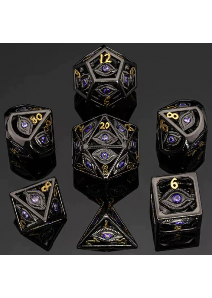 Hollow Metal RPG Dice Set - Dragon's Eye (Purple Gems)